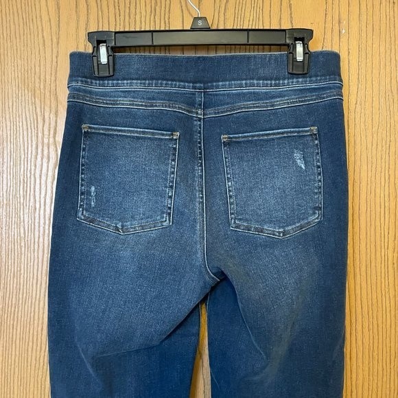 Spanx Distressed Ankle Skinny Jeans Medium Wash Pull On Raw Hem Fray Size Medium - Picture 10 of 11